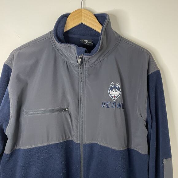 UCONN Huskies Zip Up Fleece Embroidered Jacket Colosseum NCAA Blue Gray Men XL - Picture 3 of 15
